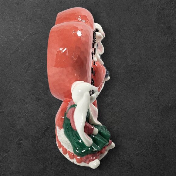 Vintage Bunny Clock Shell Heart Ceramic Cottagecore Farmhouse Decor Signed Anna - Picture 3 of 10